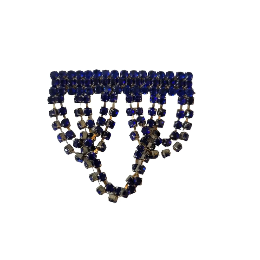 Hand Crafted Rhinestone Brooch Blue Silvertone